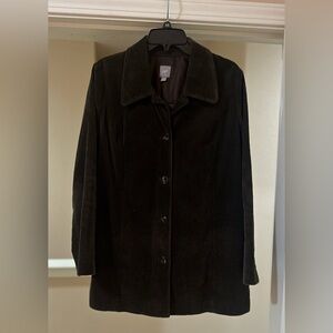 Women’s J. Jill Brown Corduroy Distressed Button Up Pleated Back Chore Jacket M.